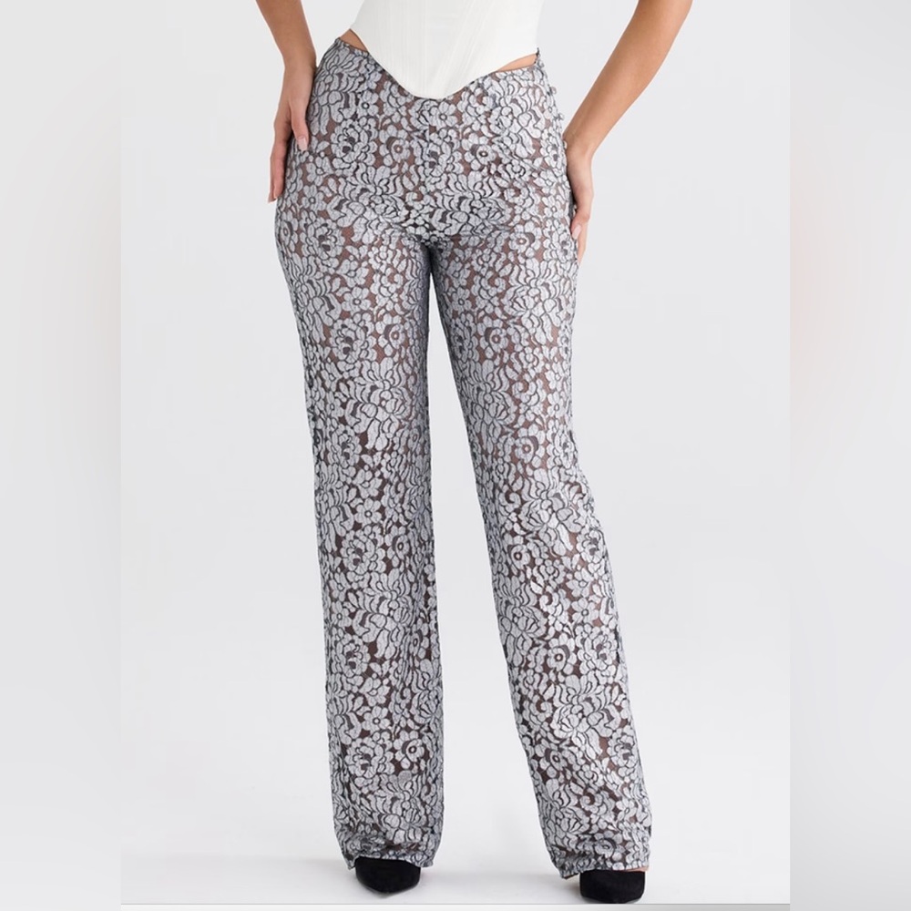 House of cb mara silver metallic lace trousers